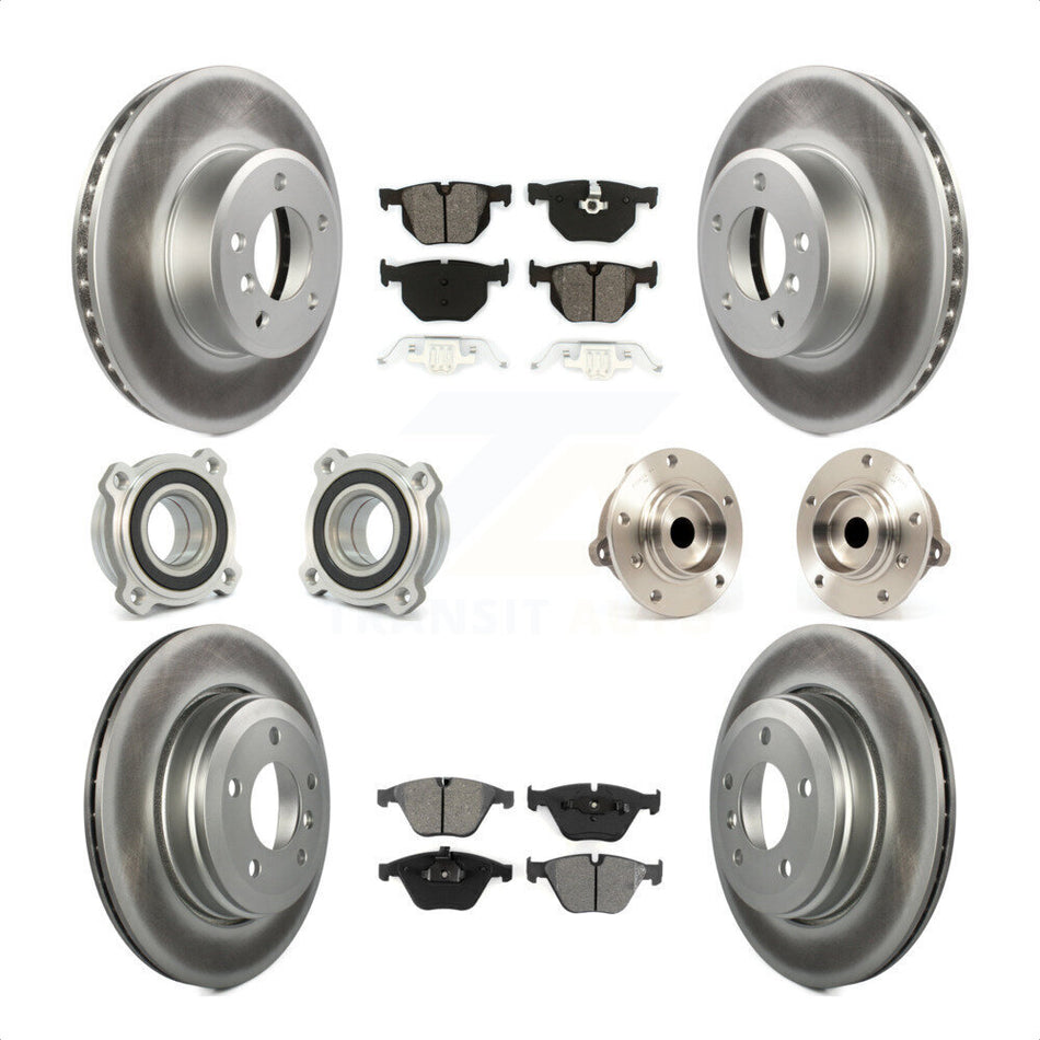 Front Rear Hub Bearings Assembly Coated Disc Brake Rotors And Semi-Metallic Pads Kit (10Pc) For BMW 530i 525i 528i KBB-111991 by Transit Auto
