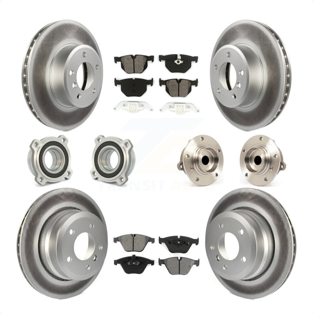 Front Rear Hub Bearings Assembly Coated Disc Brake Rotors And Semi-Metallic Pads Kit (10Pc) For 2010 BMW 528i KBB-111992 by Transit Auto