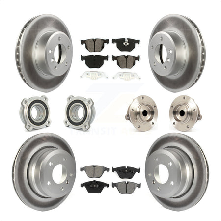 Front Rear Hub Bearings Assembly Coated Disc Brake Rotors And Semi-Metallic Pads Kit (10Pc) For 2010 BMW 528i KBB-111992 by Transit Auto