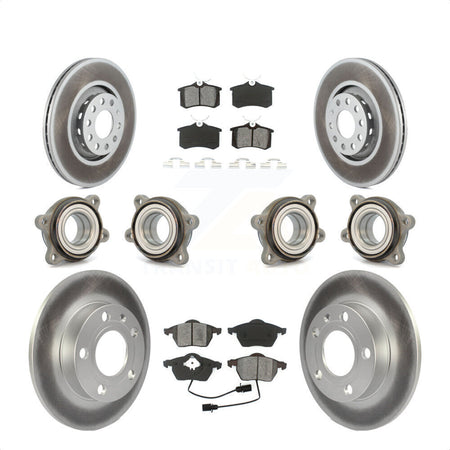 Front Rear Hub Bearings Assembly Coated Disc Brake Rotors And Semi-Metallic Pads Kit (10Pc) For 2002 Audi S4 KBB-112044 by Transit Auto