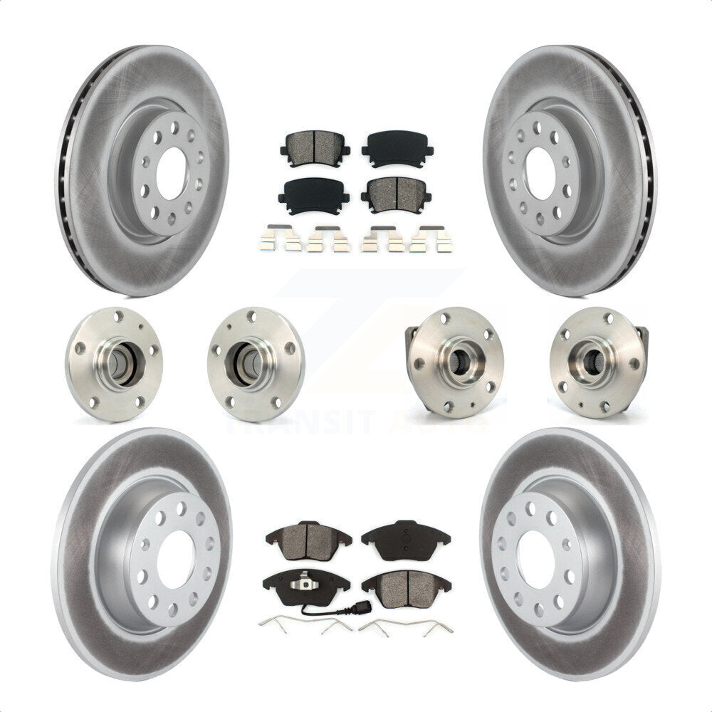 Front Rear Hub Bearings Assembly Coated Disc Brake Rotors And Semi-Metallic Pads Kit (10Pc) For 2007-2008 Volkswagen Eos 3 Bolt Mounting Flange KBB-112066 by Transit Auto