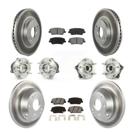 Front Rear Hub Bearings Assembly Coated Disc Brake Rotors And Semi-Metallic Pads Kit (10Pc) For Kia Sorento Hyundai Santa Fe With ABS Brakes FWD KBB-112071 by Transit Auto