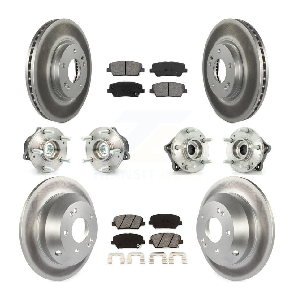 Front Rear Hub Bearings Assembly Coated Disc Brake Rotors And Semi-Metallic Pads Kit (10Pc) For Kia Sorento Hyundai Santa Fe With ABS Brakes FWD KBB-112071 by Transit Auto