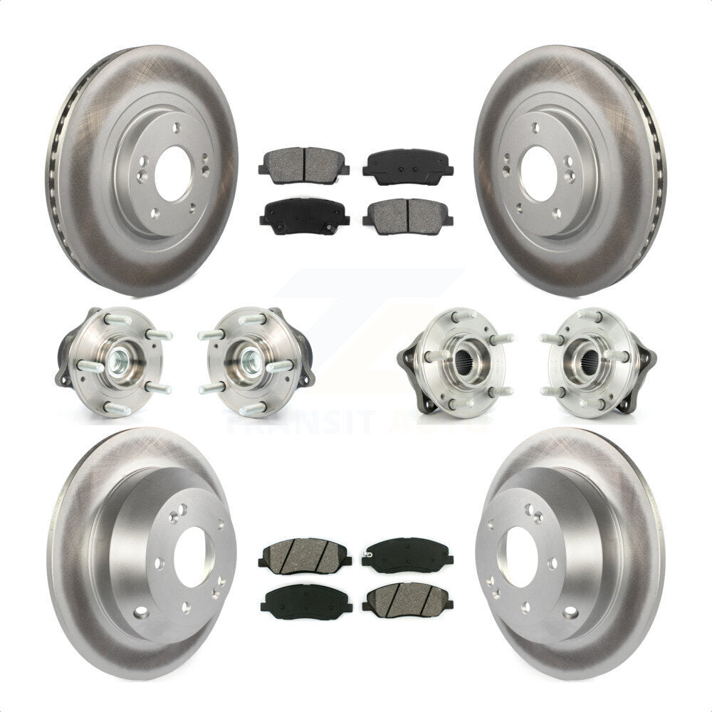 Front Rear Hub Bearings Assembly Coated Disc Brake Rotors And Semi-Metallic Pads Kit (10Pc) For 2013-2014 Hyundai Santa Fe FWD with 3.3L With ABS Brakes KBB-112072 by Transit Auto