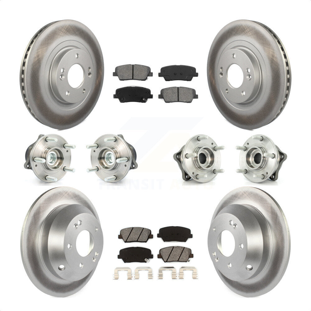 Front Rear Hub Bearings Assembly Coated Disc Brake Rotors And Semi-Metallic Pads Kit (10Pc) For 2013-2014 Hyundai Santa Fe Sport FWD with 2.4L 2.0L KBB-112073 by Transit Auto