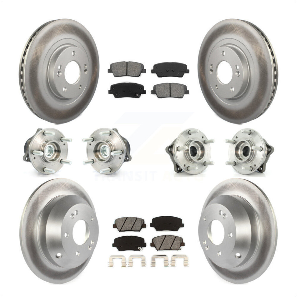 Front Rear Hub Bearings Assembly Coated Disc Brake Rotors And Semi-Metallic Pads Kit (10Pc) For 2013-2014 Hyundai Santa Fe Sport FWD with 2.4L 2.0L KBB-112073 by Transit Auto