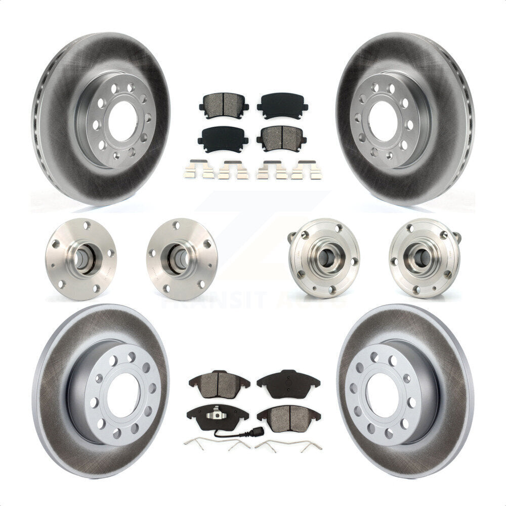 Front Rear Hub Bearings Assembly Coated Disc Brake Rotors And Semi-Metallic Pads Kit (10Pc) For 2006-2009 Volkswagen Rabbit 4 Bolt Mounting Flange KBB-112087 by Transit Auto