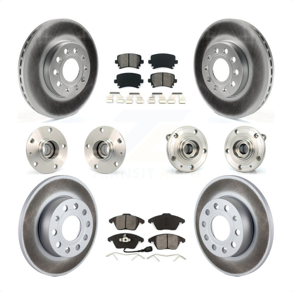 Front Rear Hub Bearings Assembly Coated Disc Brake Rotors And Semi-Metallic Pads Kit (10Pc) For 2006-2009 Volkswagen Rabbit 4 Bolt Mounting Flange KBB-112087 by Transit Auto