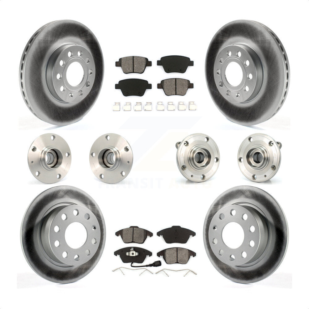 Front Rear Hub Bearings Assembly Coated Disc Brake Rotors And Semi-Metallic Pads Kit (10Pc) For 2013 Volkswagen Beetle 2.5L With 253mm Diameter Rotor KBB-112089 by Transit Auto