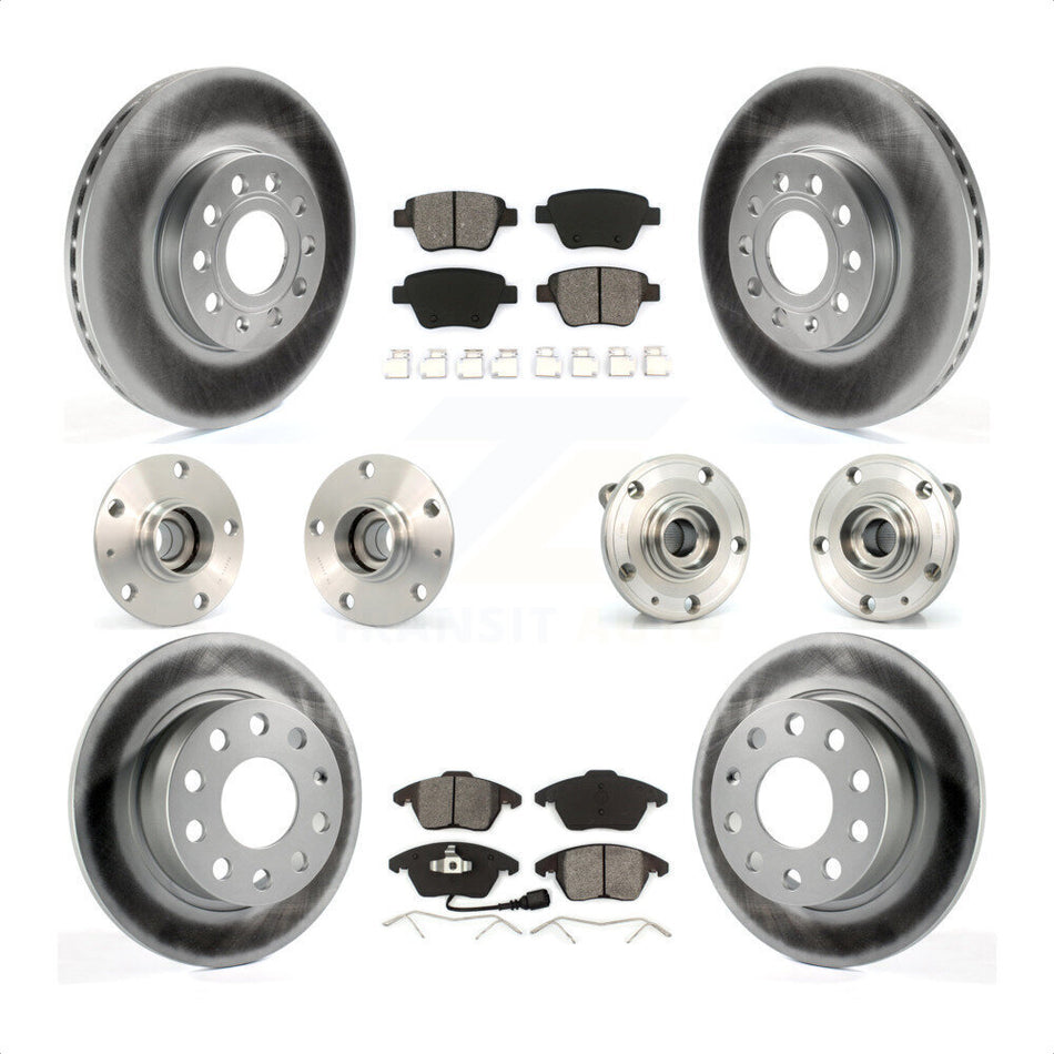 Front Rear Hub Bearings Assembly Coated Disc Brake Rotors And Semi-Metallic Pads Kit (10Pc) For 2013 Volkswagen Beetle 2.5L With 253mm Diameter Rotor KBB-112089 by Transit Auto