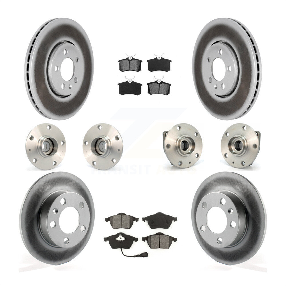 Front Rear Hub Bearings Assembly Coated Disc Brake Rotors And Semi-Metallic Pads Kit (10Pc) For 2006 Volkswagen Golf 1.8L KBB-112092 by Transit Auto