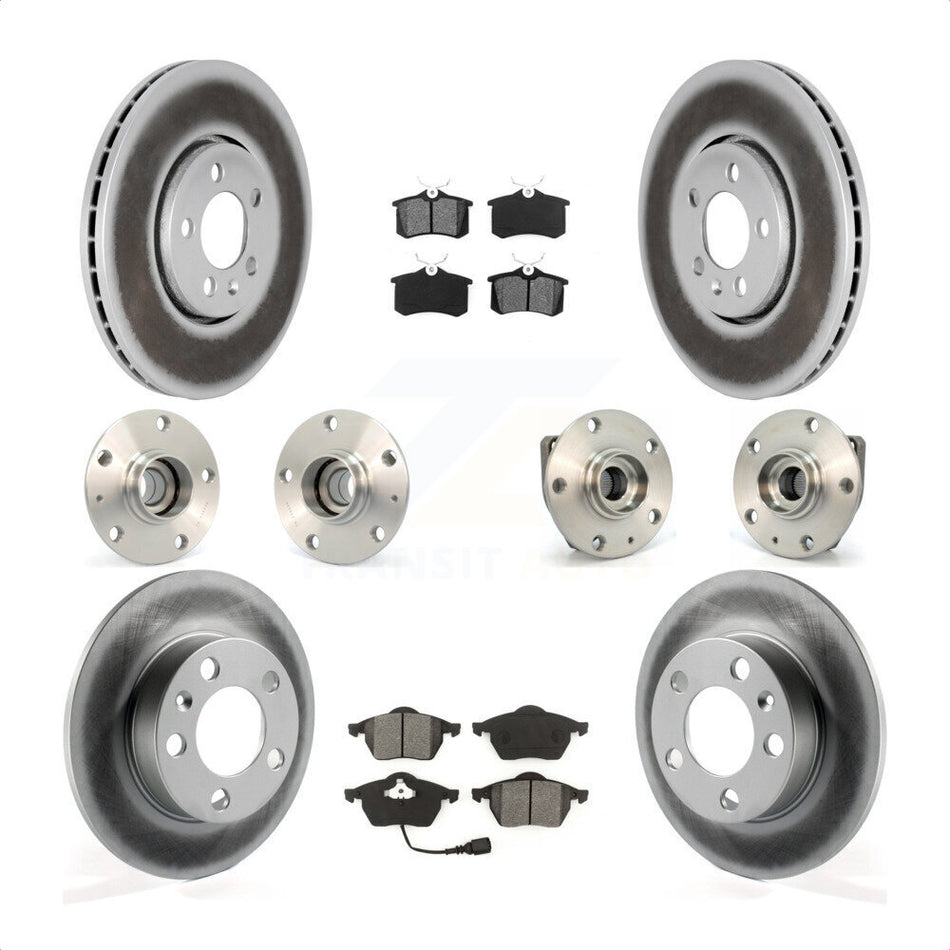 Front Rear Hub Bearings Assembly Coated Disc Brake Rotors And Semi-Metallic Pads Kit (10Pc) For 2006 Volkswagen Golf 1.8L KBB-112092 by Transit Auto