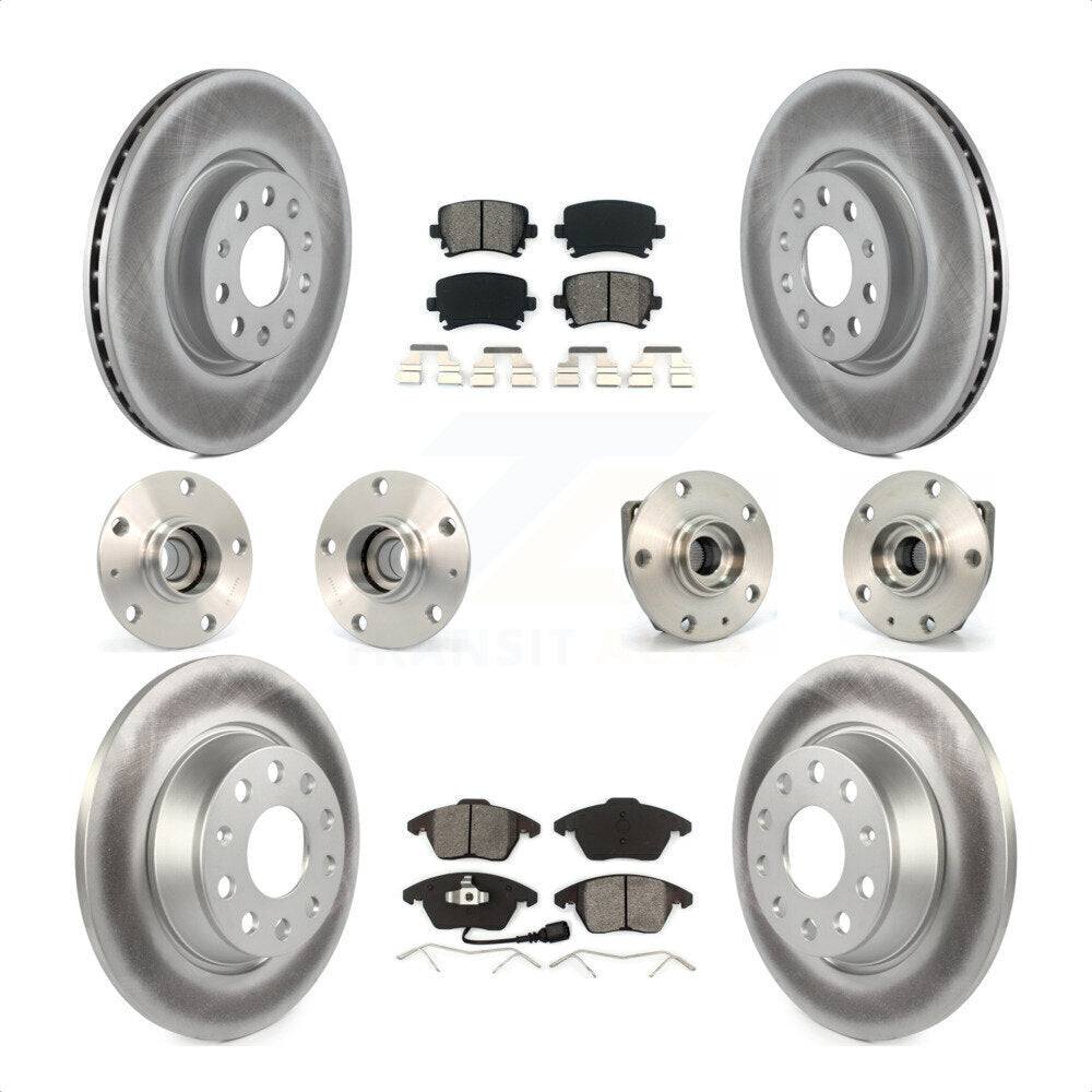 Front Rear Hub Bearings Assembly Coated Disc Brake Rotors And Semi-Metallic Pads Kit (10Pc) For 2009 Volkswagen GTI With 282mm Diameter Rotor KBB-112095 by Transit Auto