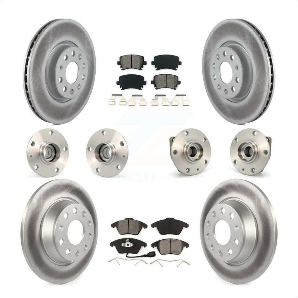 Front Rear Hub Bearings Assembly Coated Disc Brake Rotors And Semi-Metallic Pads Kit (10Pc) For 2009 Volkswagen GTI With 282mm Diameter Rotor KBB-112095 by Transit Auto