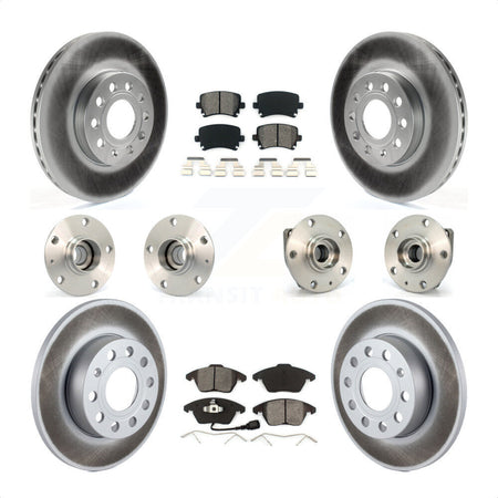 Front Rear Hub Bearings Assembly Coated Disc Brake Rotors And Semi-Metallic Pads Kit (10Pc) For 2006-2009 Volkswagen Rabbit 3 Bolt Mounting Flange KBB-112097 by Transit Auto