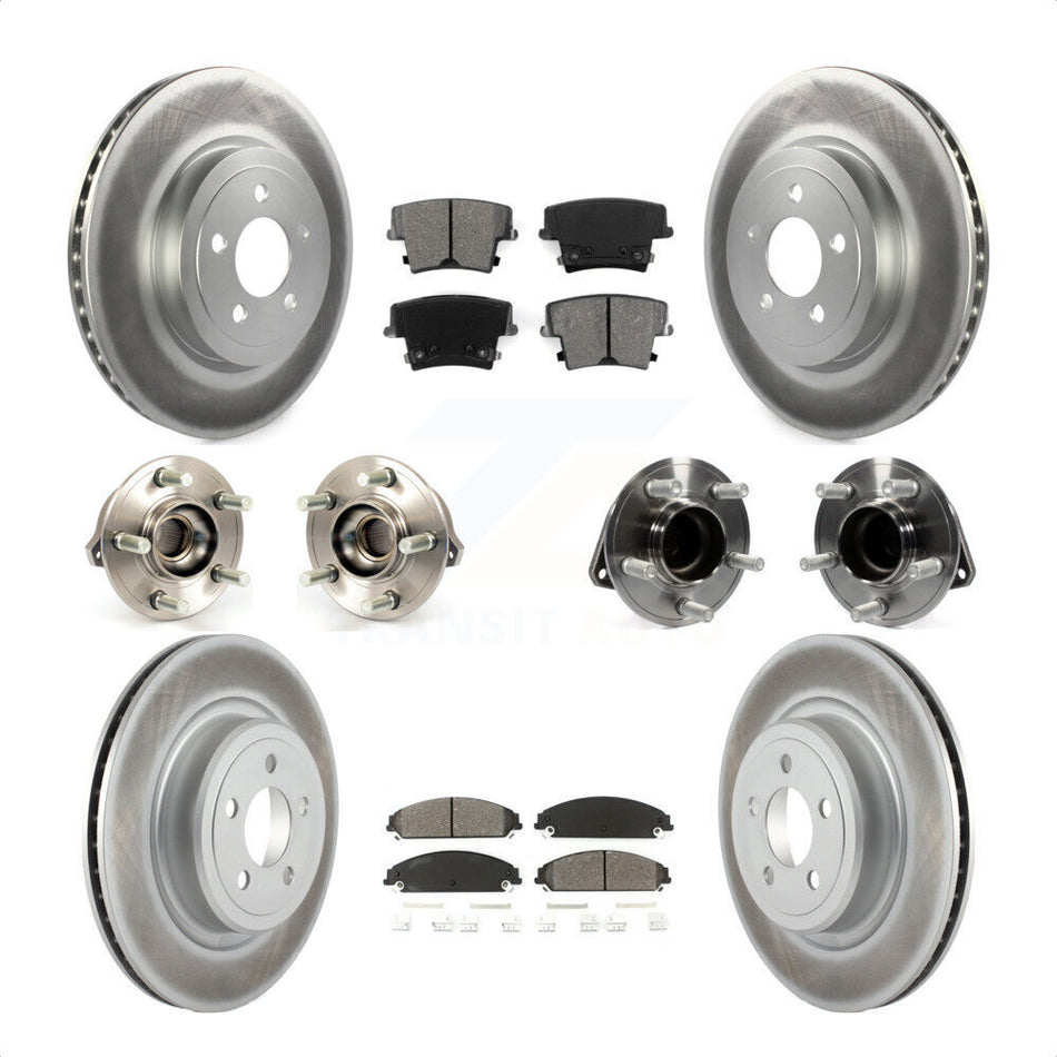 Front Rear Hub Bearings Assembly Coated Disc Brake Rotors And Semi-Metallic Pads Kit (10Pc) For 2012-2013 Dodge Charger R T SE with RWD 5.7L With Police Package KBB-112129 by Transit Auto