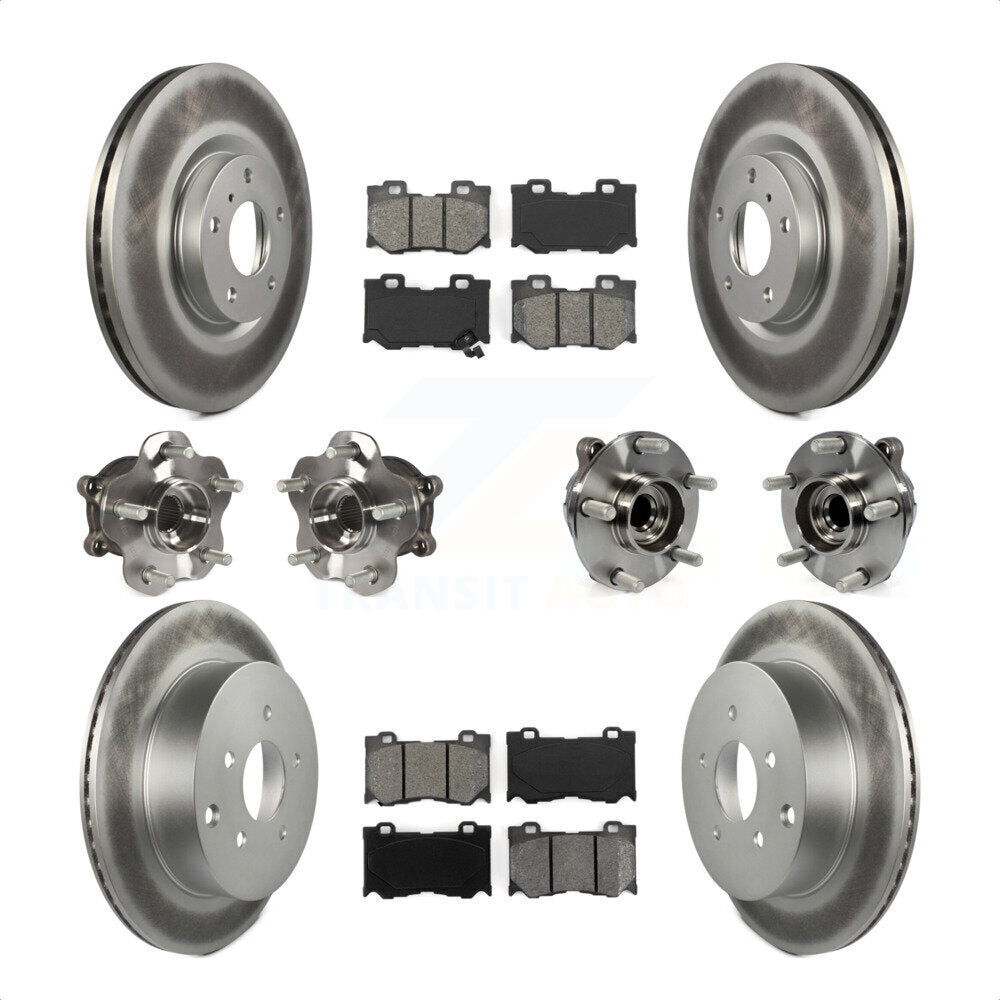 Front Rear Hub Bearings Assembly Coated Disc Brake Rotors And Semi-Metallic Pads Kit (10Pc) For 2017 INFINITI Q70 Hybrid with RWD With Sport Package KBB-112148 by Transit Auto