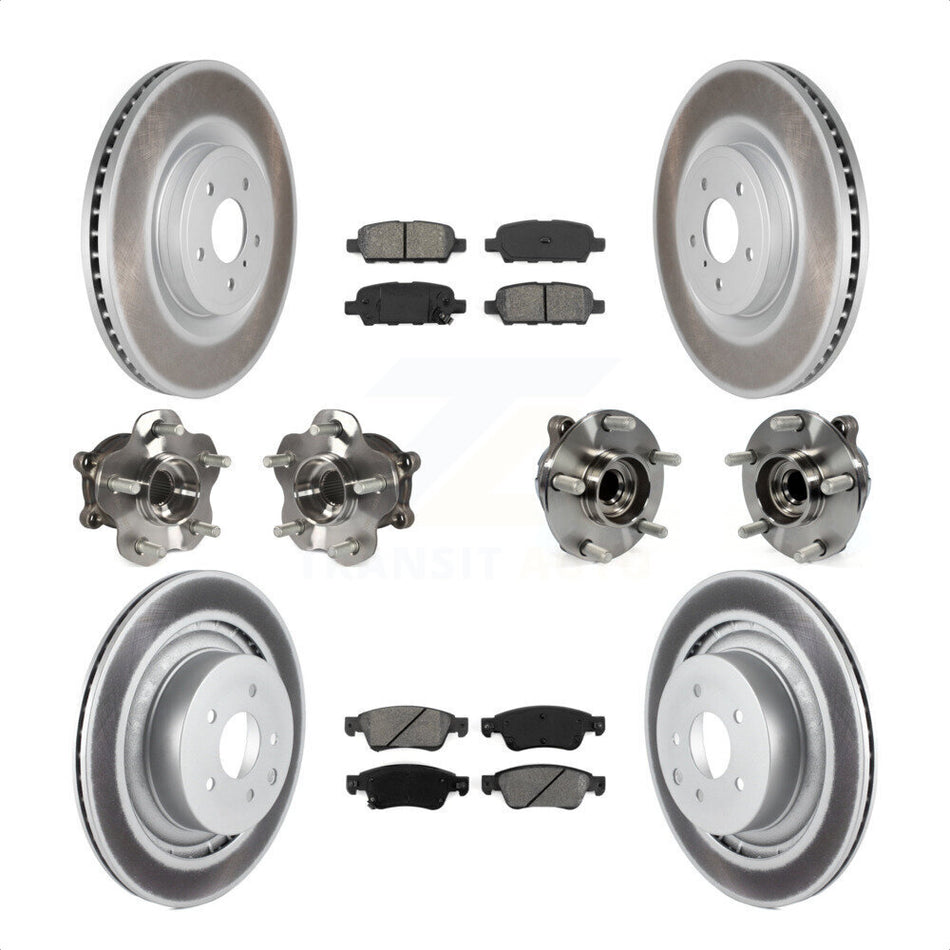 Front Rear Hub Bearings Assembly Coated Disc Brake Rotors And Semi-Metallic Pads Kit (10Pc) For 2014 INFINITI Q60 Sport with RWD Without Package KBB-112154 by Transit Auto
