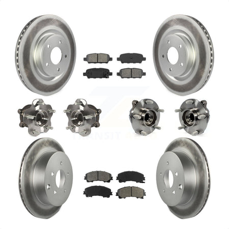 Front Rear Hub Bearings Assembly Coated Disc Brake Rotors And Semi-Metallic Pads Kit (10Pc) For INFINITI Q50 Base Premium with RWD KBB-112157 by Transit Auto