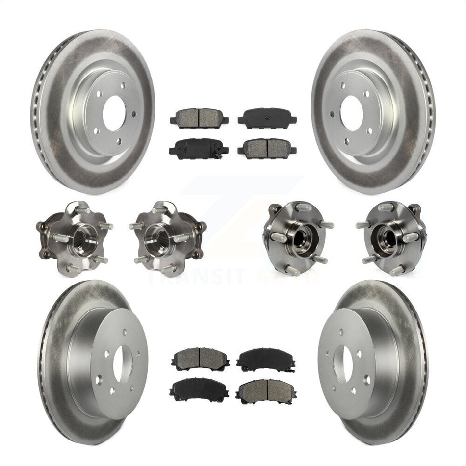 Front Rear Hub Bearings Assembly Coated Disc Brake Rotors And Semi-Metallic Pads Kit (10Pc) For INFINITI Q50 Base Premium with RWD KBB-112157 by Transit Auto