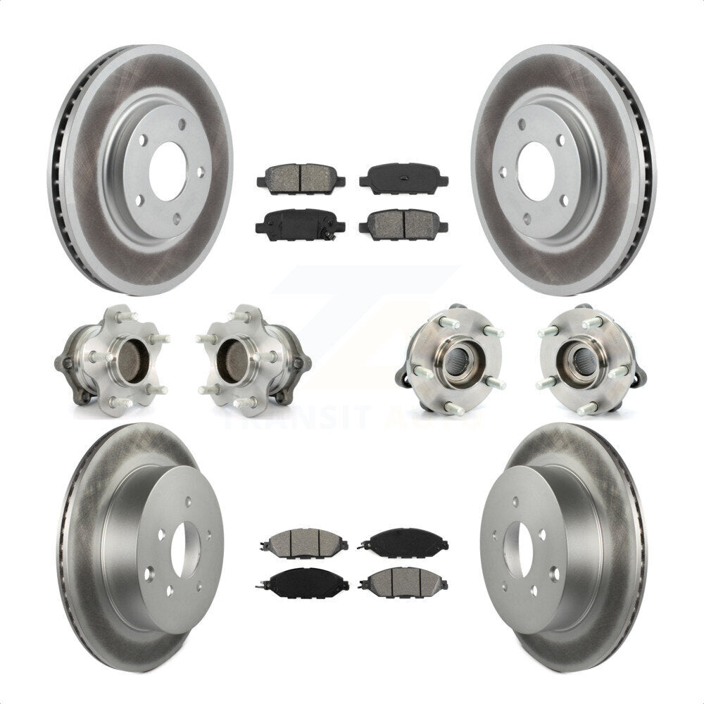 Front Rear Hub Bearings Assembly Coated Disc Brake Rotors And Semi-Metallic Pads Kit (10Pc) For 2016 Nissan Pathfinder FWD From 11 15 KBB-112171 by Transit Auto
