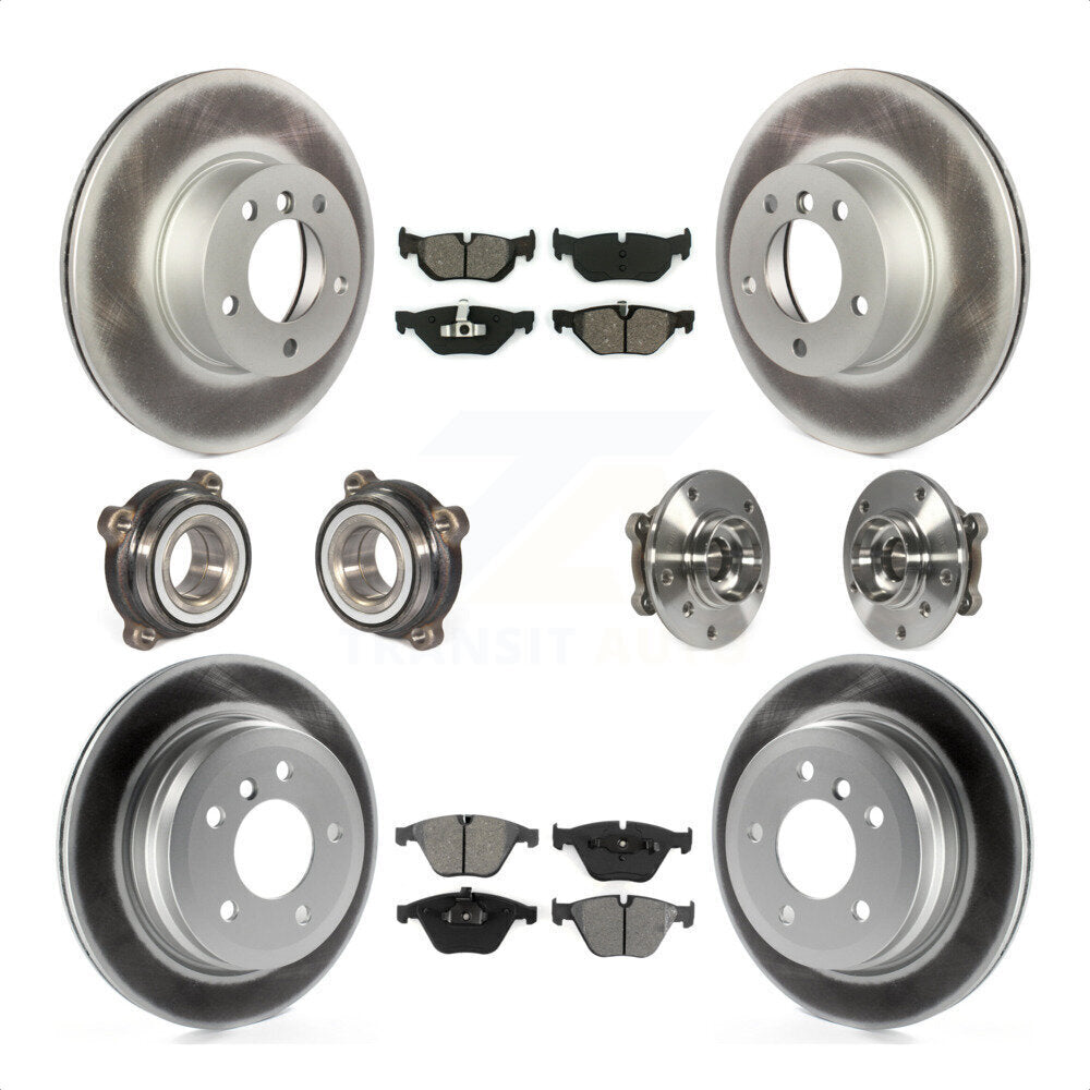 Front Rear Hub Bearings Assembly Coated Disc Brake Rotors And Semi-Metallic Pads Kit (10Pc) For 2013-2014 BMW X1 xDrive28i with AWD KBB-112244 by Transit Auto