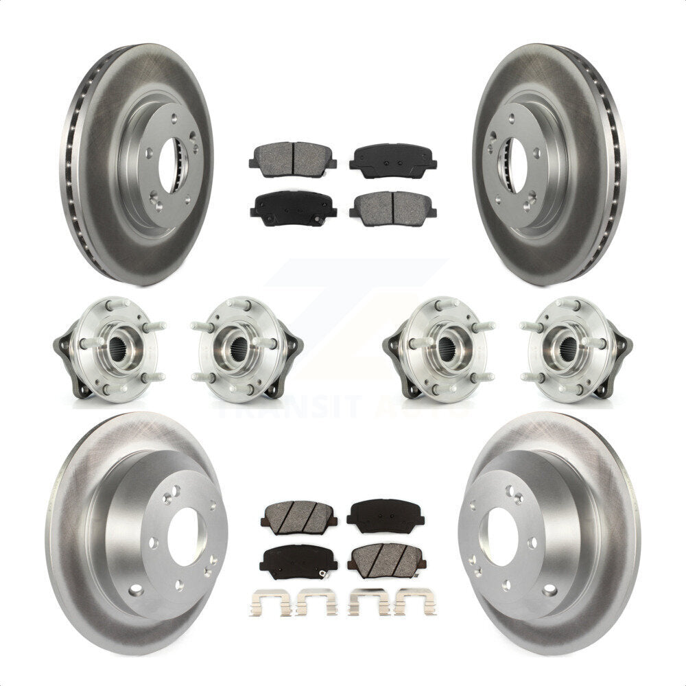 Front Rear Hub Bearings Assembly Coated Disc Brake Rotors And Semi-Metallic Pads Kit (10Pc) For Kia Sorento Hyundai Santa Fe With ABS Brakes AWD KBB-112282 by Transit Auto