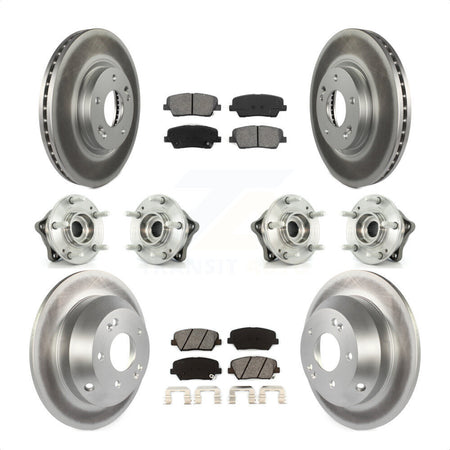Front Rear Hub Bearings Assembly Coated Disc Brake Rotors And Semi-Metallic Pads Kit (10Pc) For Kia Sorento Hyundai Santa Fe With ABS Brakes AWD KBB-112282 by Transit Auto