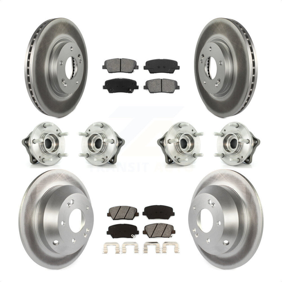 Front Rear Hub Bearings Assembly Coated Disc Brake Rotors And Semi-Metallic Pads Kit (10Pc) For Kia Sorento Hyundai Santa Fe With ABS Brakes AWD KBB-112282 by Transit Auto