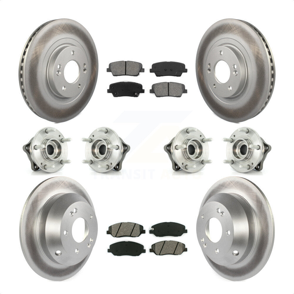 Front Rear Hub Bearings Assembly Coated Disc Brake Rotors And Semi-Metallic Pads Kit (10Pc) For 2013-2014 Hyundai Santa Fe AWD with 3.3L With ABS Brakes KBB-112283 by Transit Auto