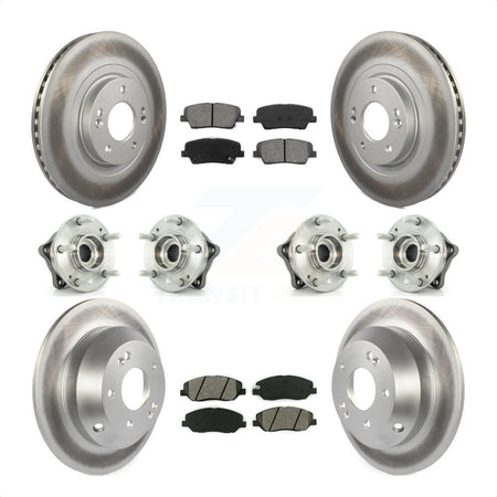 Front Rear Hub Bearings Assembly Coated Disc Brake Rotors And Semi-Metallic Pads Kit (10Pc) For 2013-2014 Hyundai Santa Fe AWD with 3.3L With ABS Brakes KBB-112283 by Transit Auto