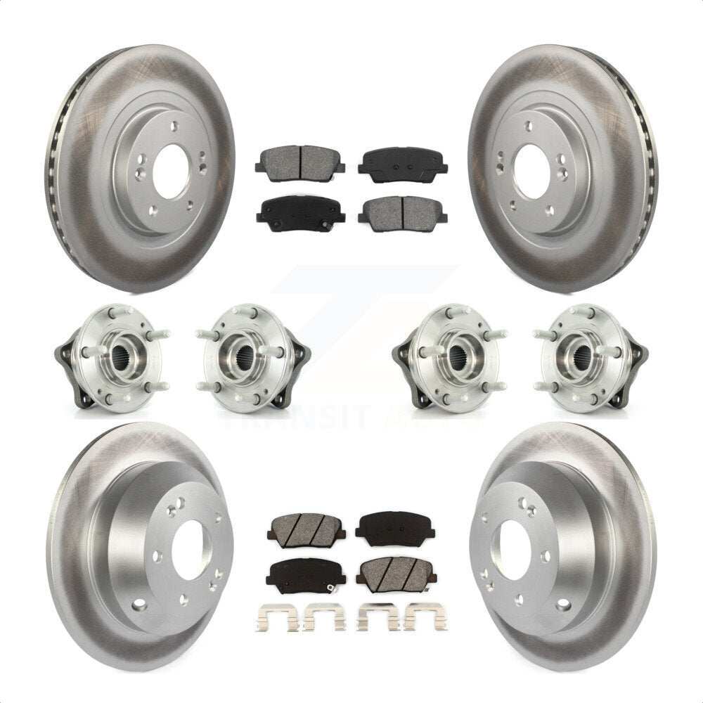 Front Rear Hub Bearings Assembly Coated Disc Brake Rotors And Semi-Metallic Pads Kit (10Pc) For 2013-2014 Hyundai Santa Fe Sport AWD with 2.4L 2.0L KBB-112284 by Transit Auto