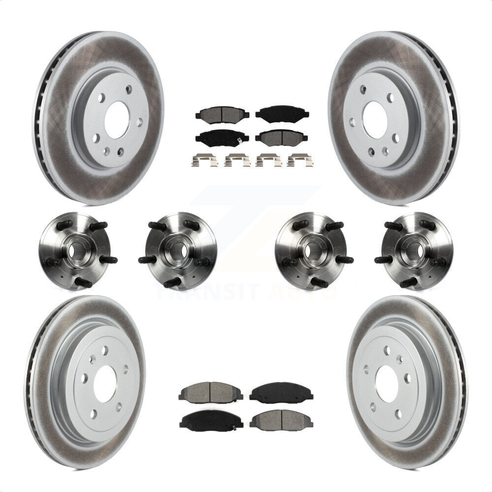 Front Rear Hub Bearings Assembly Coated Disc Brake Rotors And Semi-Metallic Pads Kit (10Pc) For 2012-2013 Cadillac CTS V With 315mm Diameter Rotor KBB-112296 by Transit Auto