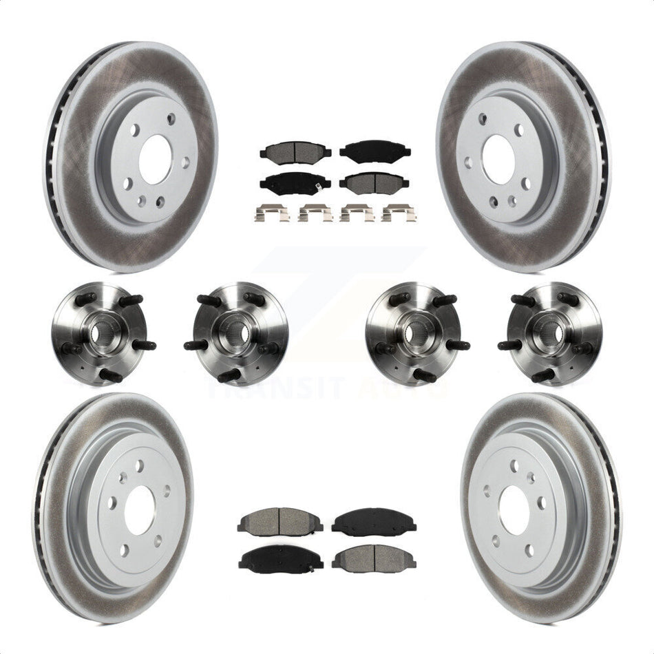 Front Rear Hub Bearings Assembly Coated Disc Brake Rotors And Semi-Metallic Pads Kit (10Pc) For 2012-2013 Cadillac CTS V With 315mm Diameter Rotor KBB-112296 by Transit Auto