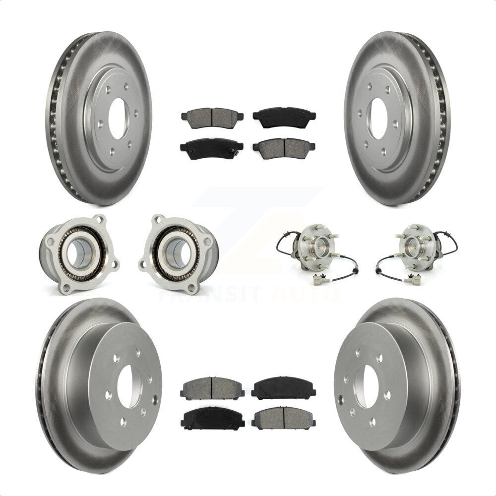 Front Rear Hub Bearings Assembly Coated Disc Brake Rotors And Semi-Metallic Pads Kit (10Pc) For Suzuki Equator KBB-112317 by Transit Auto