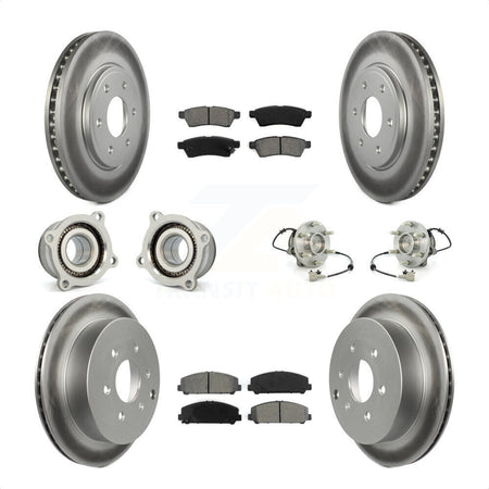Front Rear Hub Bearings Assembly Coated Disc Brake Rotors And Semi-Metallic Pads Kit (10Pc) For Suzuki Equator KBB-112317 by Transit Auto