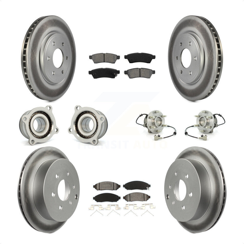 Front Rear Hub Bearings Assembly Coated Disc Brake Rotors And Semi-Metallic Pads Kit (10Pc) For Nissan Frontier Xterra Suzuki Equator KBB-112318 by Transit Auto