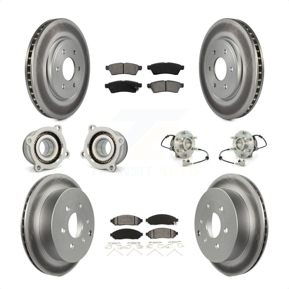 Front Rear Hub Bearings Assembly Coated Disc Brake Rotors And Semi-Metallic Pads Kit (10Pc) For Nissan Frontier Xterra Suzuki Equator KBB-112318 by Transit Auto
