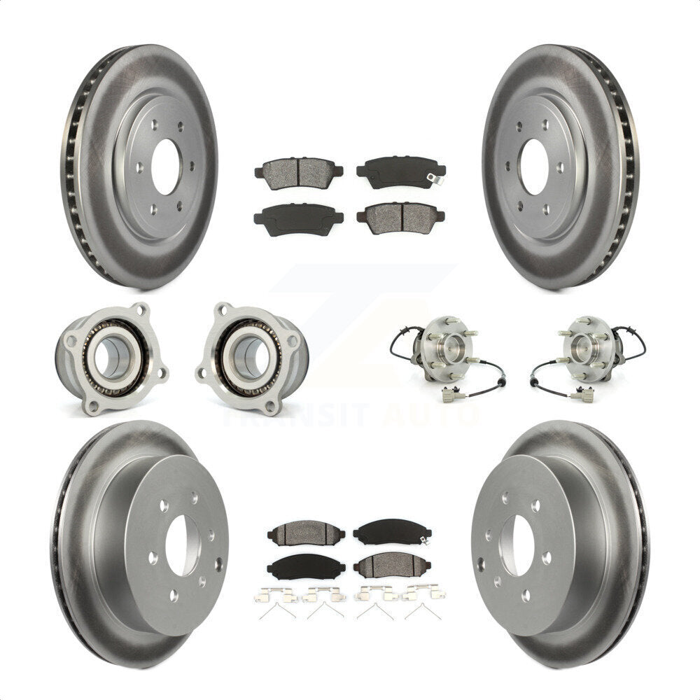 Front Rear Hub Bearings Assembly Coated Disc Brake Rotors And Semi-Metallic Pads Kit (10Pc) For 2006-2007 Nissan Xterra RWD with Automatic transmission KBB-112319 by Transit Auto