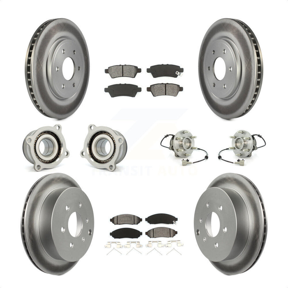 Front Rear Hub Bearings Assembly Coated Disc Brake Rotors And Semi-Metallic Pads Kit (10Pc) For 2006-2007 Nissan Xterra RWD with Automatic transmission KBB-112319 by Transit Auto
