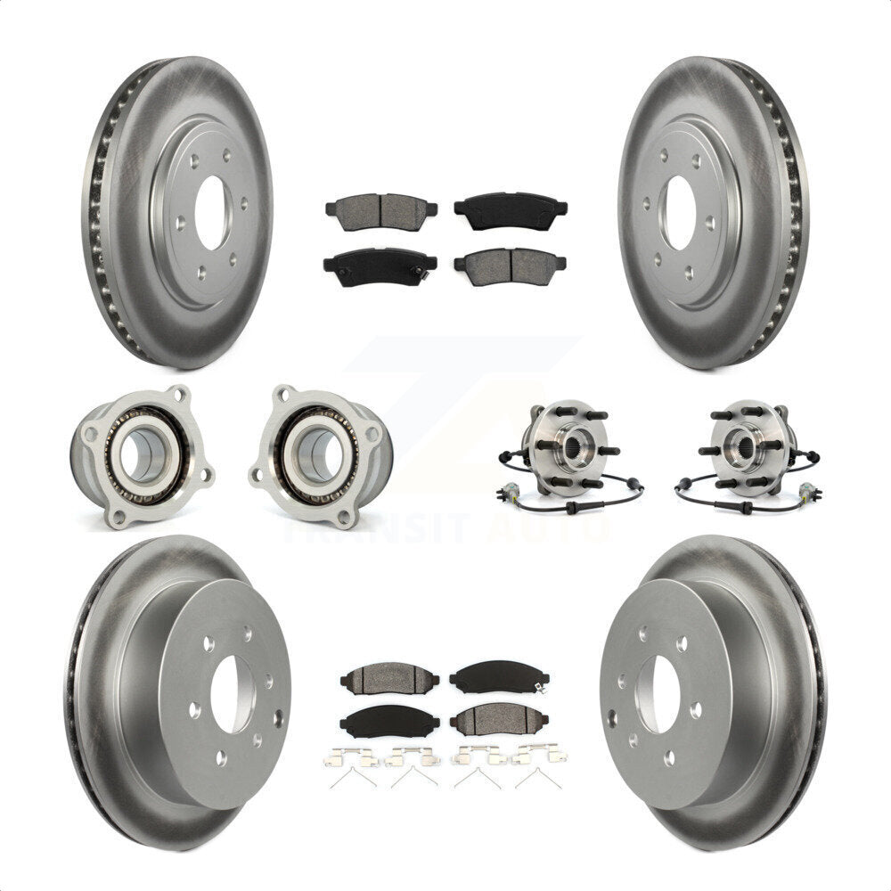 Front Rear Hub Bearings Assembly Coated Disc Brake Rotors And Semi-Metallic Pads Kit (10Pc) For Nissan Frontier KBB-112320 by Transit Auto