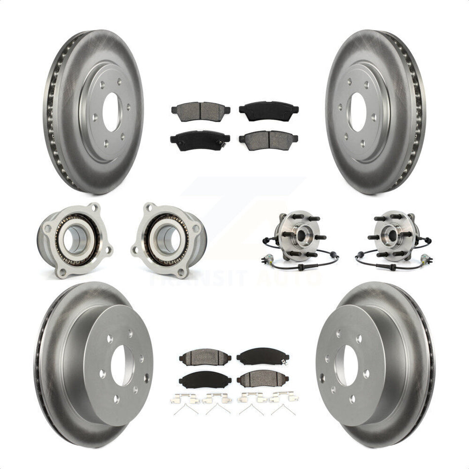 Front Rear Hub Bearings Assembly Coated Disc Brake Rotors And Semi-Metallic Pads Kit (10Pc) For Nissan Frontier KBB-112320 by Transit Auto