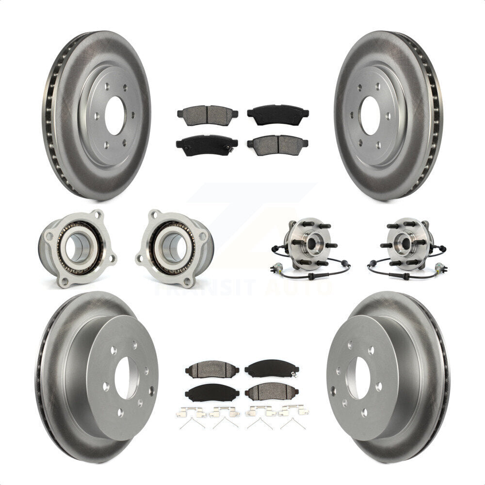 Front Rear Hub Bearings Assembly Coated Disc Brake Rotors And Semi-Metallic Pads Kit (10Pc) For Nissan Frontier Xterra Suzuki Equator KBB-112321 by Transit Auto