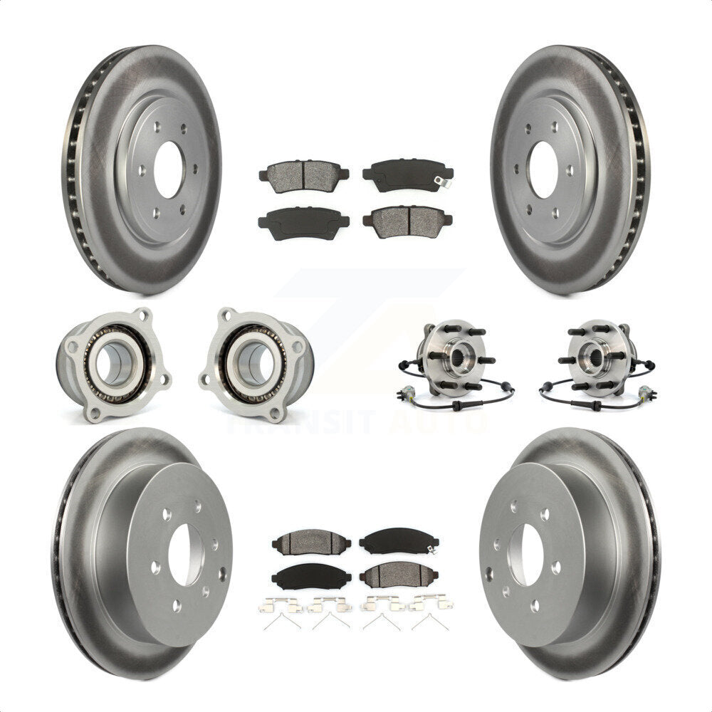 Front Rear Hub Bearings Assembly Coated Disc Brake Rotors And Semi-Metallic Pads Kit (10Pc) For 2006-2007 Nissan Xterra 4WD with Automatic transmission KBB-112322 by Transit Auto