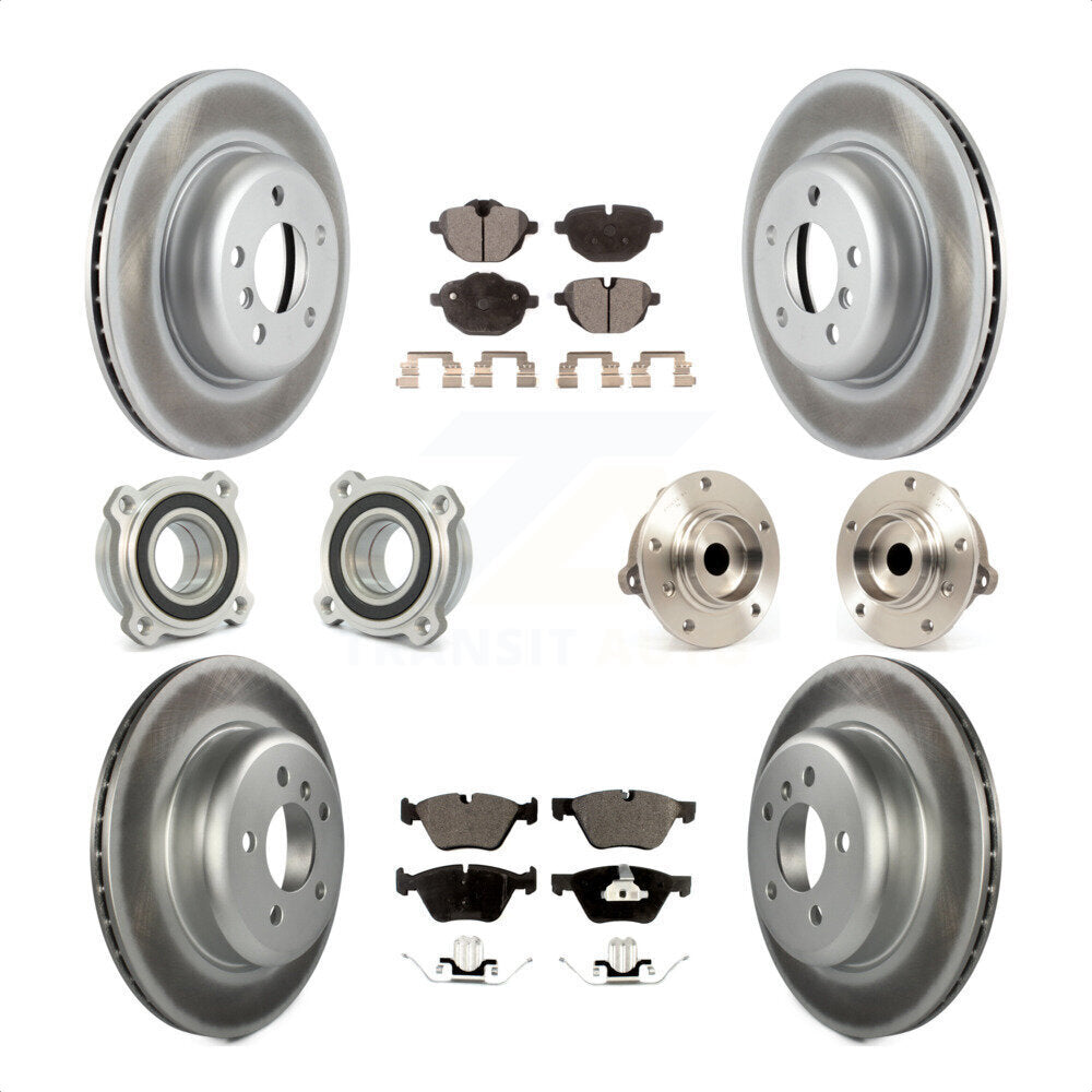 Front Rear Hub Bearings Assembly Coated Disc Brake Rotors And Ceramic Pads Kit (10Pc) For 2011 BMW 528i Without Performance Brakes With 330mm Diameter Rotor KBB-112559 by Transit Auto