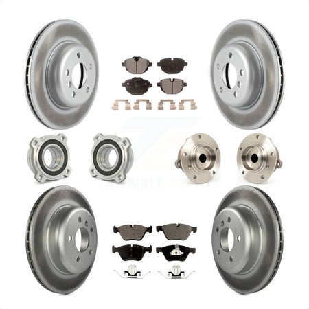 Front Rear Hub Bearings Assembly Coated Disc Brake Rotors And Ceramic Pads Kit (10Pc) For 2011 BMW 528i Without Performance Brakes With 330mm Diameter Rotor KBB-112559 by Transit Auto