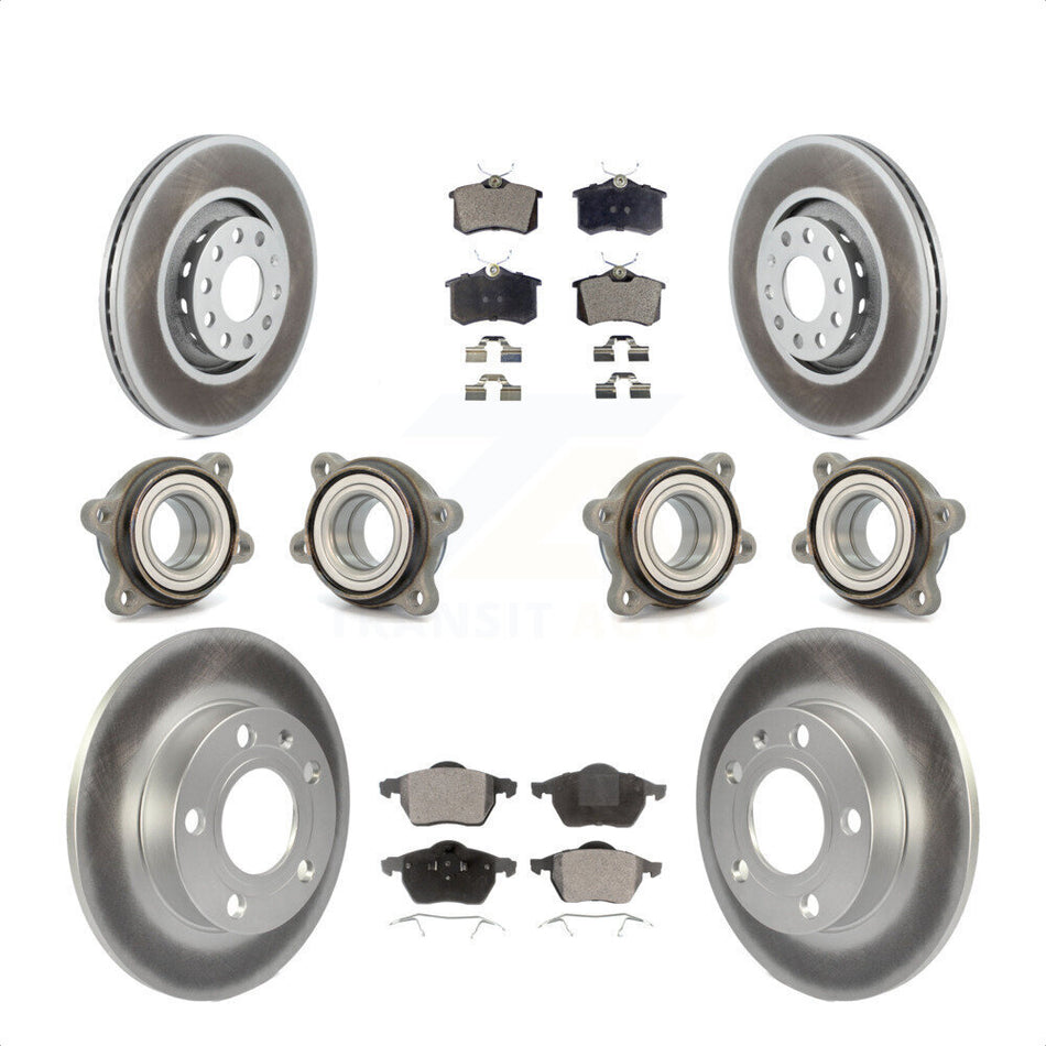 Front Rear Hub Bearings Assembly Coated Disc Brake Rotors And Ceramic Pads Kit (10Pc) For 2002 Audi S4 KBB-112610 by Transit Auto