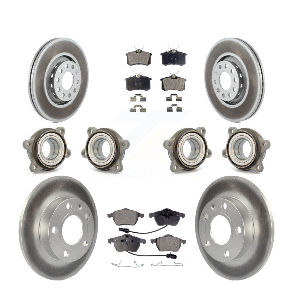 Front Rear Hub Bearings Assembly Coated Disc Brake Rotors And Ceramic Pads Kit (10Pc) For 2002 Audi S4 KBB-112611 by Transit Auto