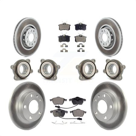 Front Rear Hub Bearings Assembly Coated Disc Brake Rotors And Ceramic Pads Kit (10Pc) For 2002 Audi S4 KBB-112611 by Transit Auto