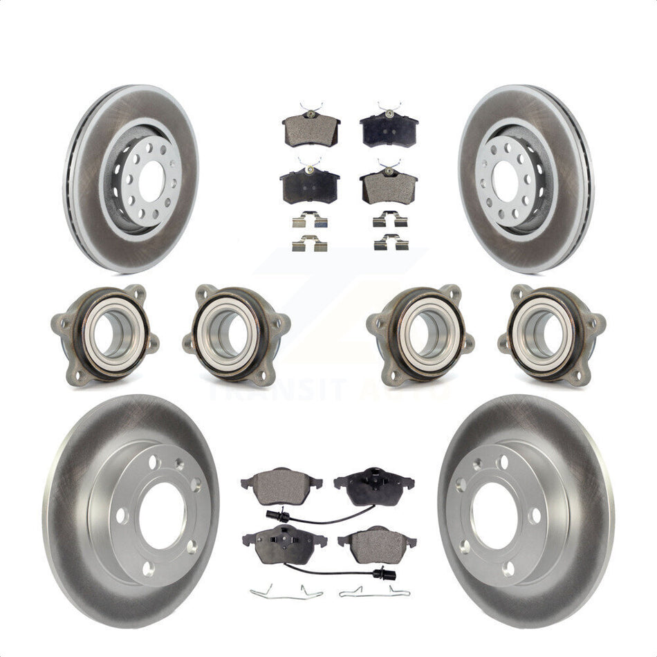 Front Rear Hub Bearings Assembly Coated Disc Brake Rotors And Ceramic Pads Kit (10Pc) For 2002 Audi S4 KBB-112611 by Transit Auto